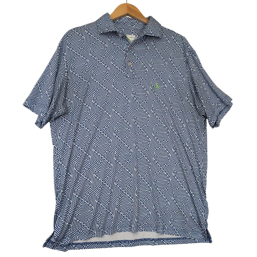 Tailor Byrd‎ Golf Polo Shirt Mens L Blue Linear Geometric Performance Quick Dry
